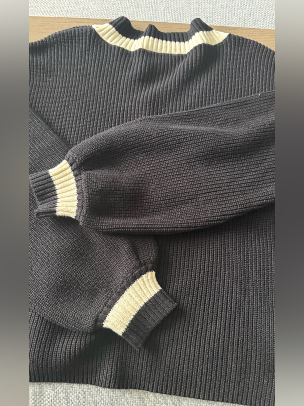 Tuckernuck Black V-Neck Sweater with Cream Trim - Picture 5 of 6